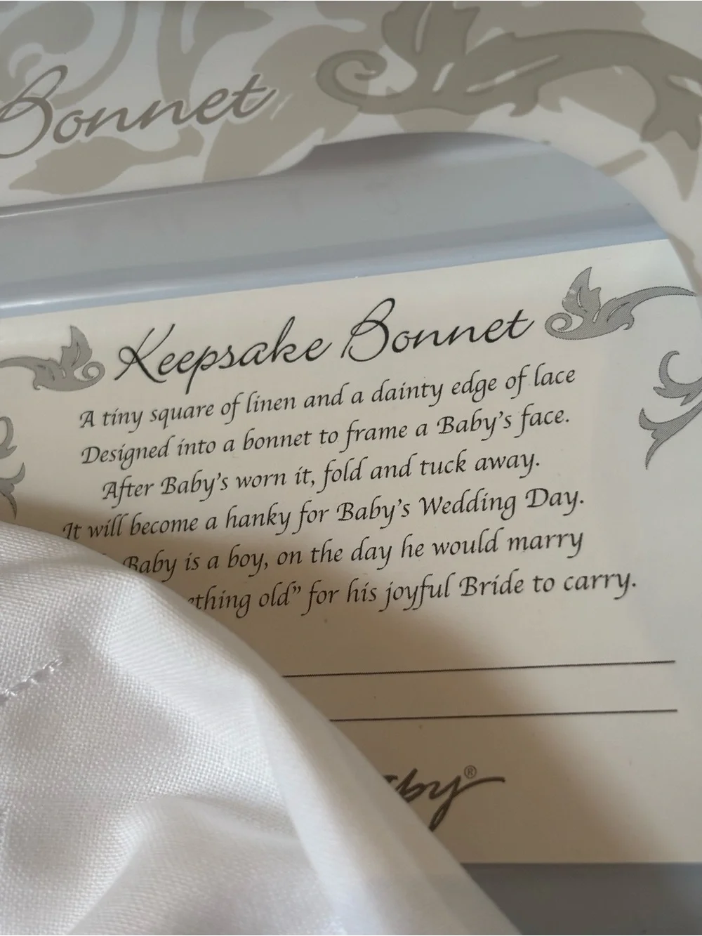 Stephen Baby White Christening Baptism Keepsake Bonnet Stitched Cross boy girl